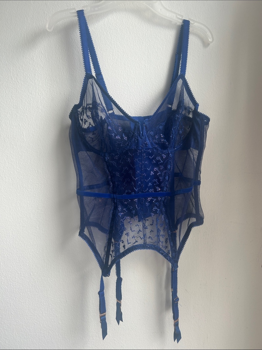 Savage X Fenty Royal Blue Sheer Lace Garter Bodysuit